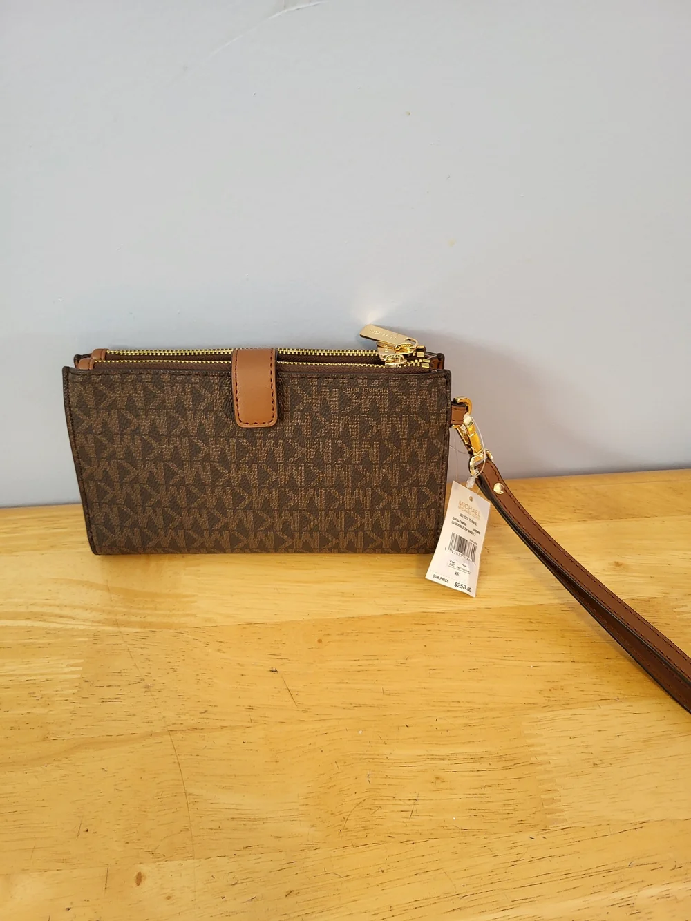 Michael Kors Brown Logo Zip Wristlet